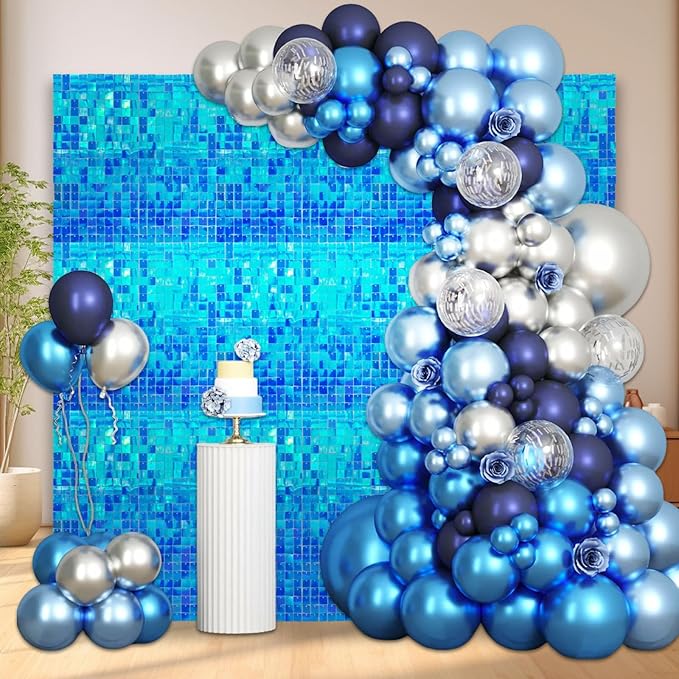 36 PCS Colorful Sky Blue Shimmer Wall Backdrop, Square Sequin Photo Backdrops Panel, Glitter Wall Background for Birthdays, Weddings, Engagements, Disco Bachelorette Party Decoration (6x6FT)