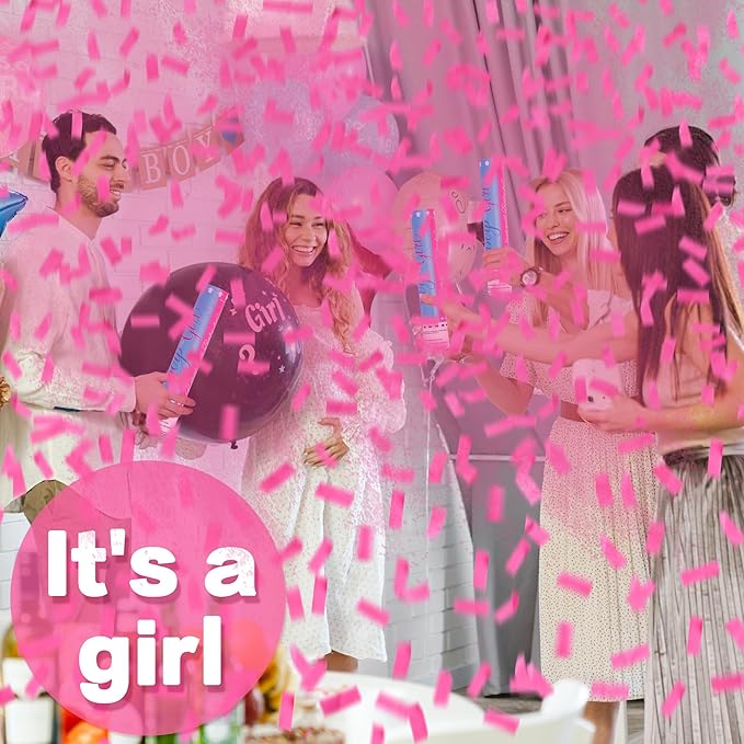 Biodegradable Pink Gender Reveal Confetti Poppers 4Pack