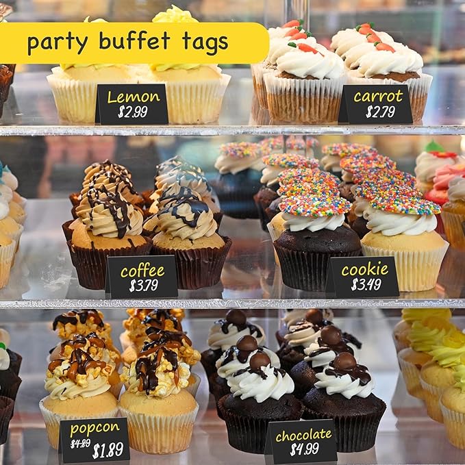 PigPotParty 4"x3" Mini Chalkboard Signs for Food, 12 Pcs Food Signs for Party Buffet, Small Chalk Board Food Labels, Table Place Cards, Wedding - Bakery - Birthday, Includes 2 Wet Erase Markers