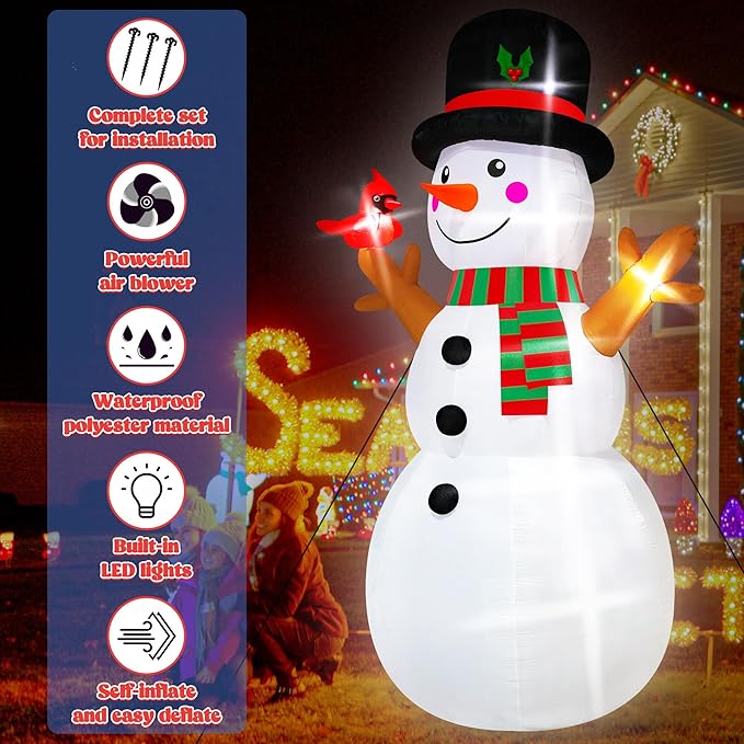 15FT Christmas Inflatable Snowman, Super Large Blow Up Snowman Inflatables Decor, Lighted Christmas Outdoor Inflatable Decorations, Xmas Inflatables Snowman for Lawn Yard Garden Holiday Party