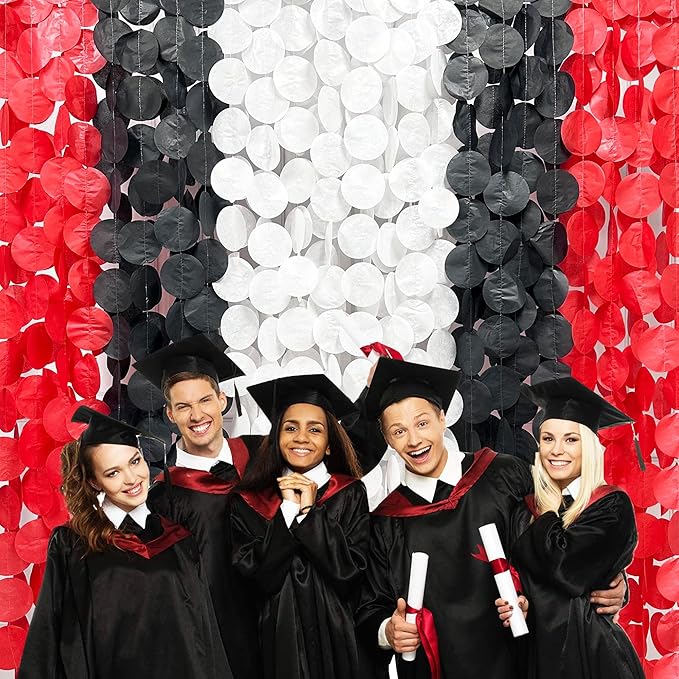 192Ft Red Black White Party Decorations Big Circle Dots Backdrop Streamer Garland for Graduation Birthday Bachelorette Engagement Baby Shower Wedding Las Vegas Casino Poker Pirate Party Supplies