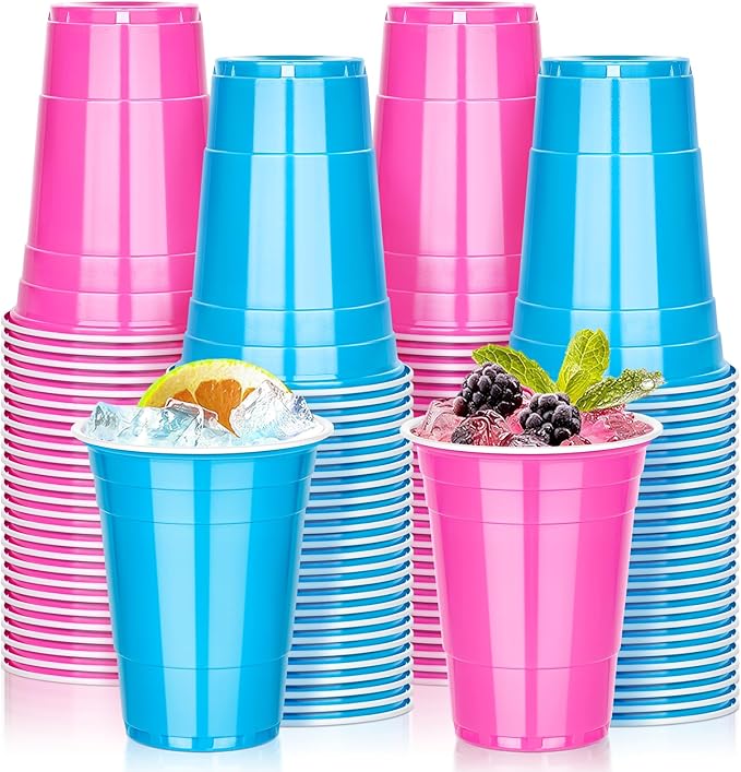 KesaPlan 100PCS 16oz Plastic Cups Bulk, Blue and Pink Disposable Cups for Gender Reveal Party Supplies, Drinking Cups for Baby Shower Decoration, Birthday, Family Gathering, Holiday Theme Events