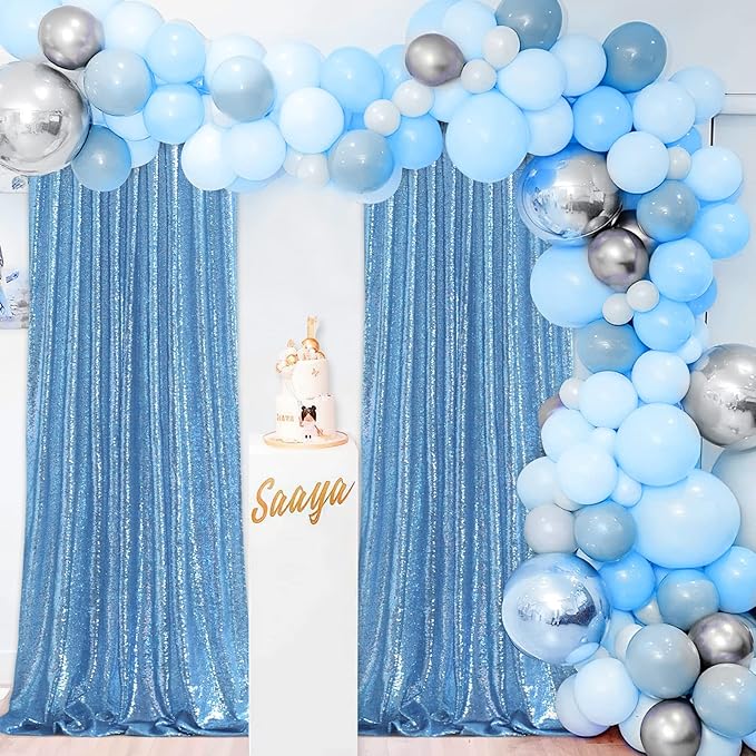 B-COOL Baby Blue Sequin Backdrop Curtains 2 Pieces 2ftx8ft Party Photography Sparkly Background Prom Drapes Wedding Baby Shower Backdrops