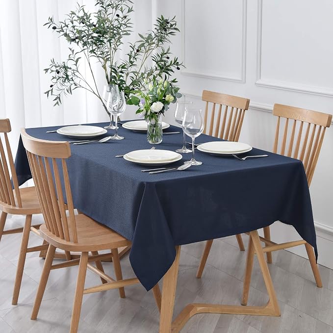 maxmill Square Jacquard Tablecloth Water Resistance Antiwrinkle Spill Proof Textured Table Cloth, Soft Fabric Table Cover for Buffet Banquet Parties Event Holiday Dinner, 70 x 70 Inch, Navy Blue