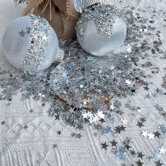 60g Star Confetti Glitter Star Table Confetti, Metallic Foil Star Glitter, Table Decorations for Party Wedding birthday graduation Decorations(Glitter Silver and Multicolor Set, 10mm and 6mm)