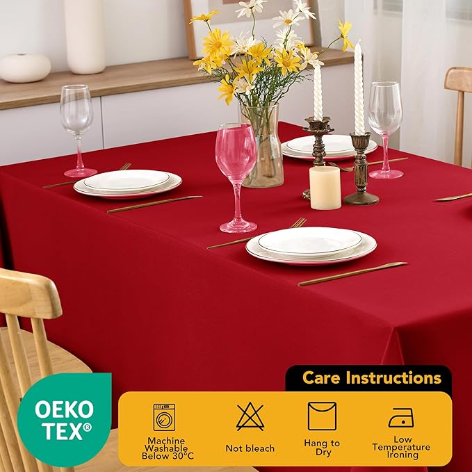 10-Pack Red Tablecloths for Rectangle Tables, 60 x 84 Inches, Stain-Resistant Polyester Fabric for 4 Foot Tables - Washable Table Covers for Weddings, Banquets, Birthday Parties, Events