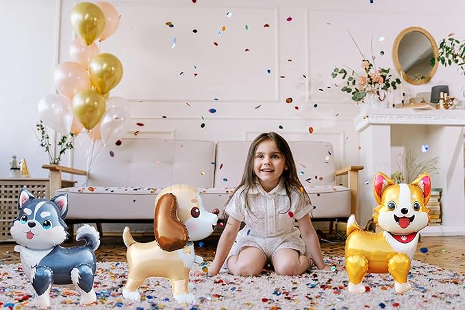 3D Animal Dog Balloons,Standing Pet Puppy Dog Balloon Husky Balloon For Birthday Party Supplies Decoration,Kids Animal Theme Doggy Mylar Foil Balloons Gift