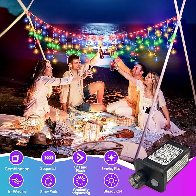 320 LED White Icicle Lights Outdoor Waterproof, 32.8FT Connectable Christmas String Lights with Remote & Timer, 8 Lighting Modes Dimmable Holiday Wedding Party Decorations