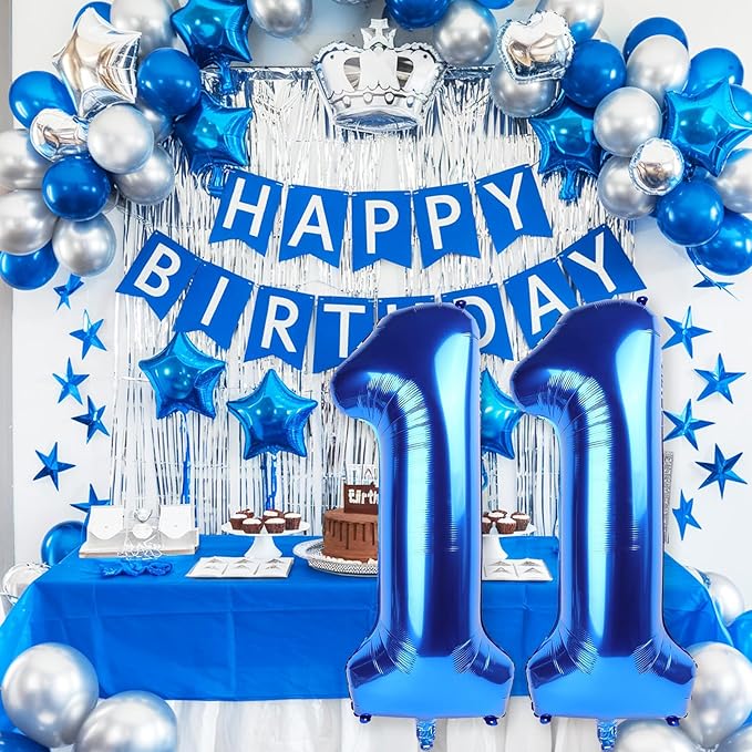11 Balloon Number Birthday, Giant Navy Blue Number 1 & 1 Helium Foil Balloons for Boys 11th Birthday, Dark Royal Blue 40'' Self Inflating Mylar 11 Balloon for Men Anniversary Party Decoration Supplies