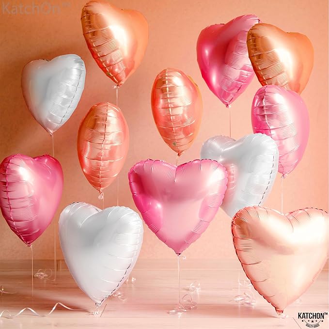 KatchOn Rose Gold, Pink White Heart Balloons - 18 Inch, Pack of 12 | Heart Shaped Balloons for Baby Shower, Birthday Decorations, Anniversary and Wedding Party Decorations