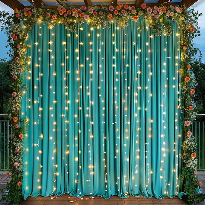 8 Panels Turquoise Backdrop Curtain for Parties Wedding Wrinkle Free Mermaid Photo Backdrops Drapes Background Fabric Decoration for Baby Shower Birthday Party 40ft(W) x 10ft(H)