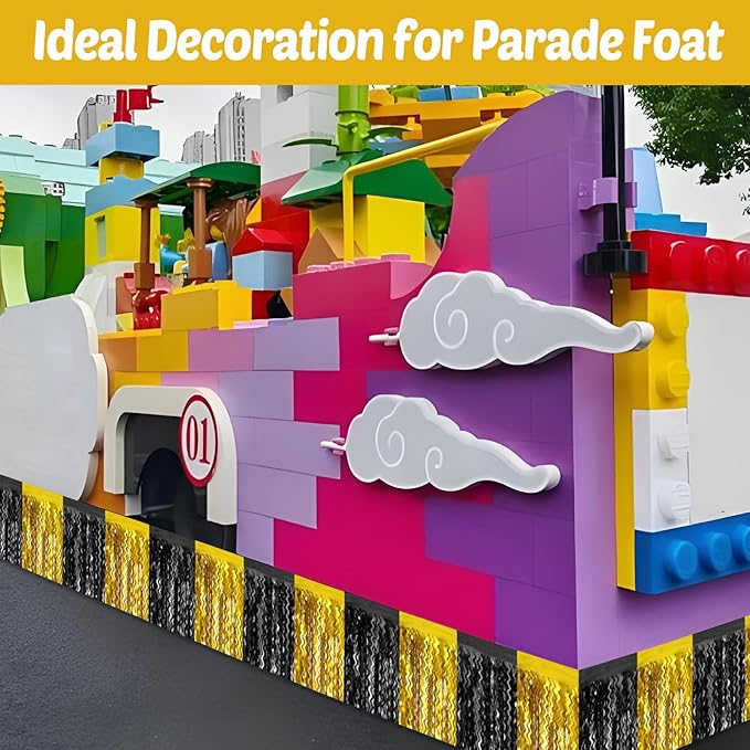 6 Pack 10 Feet Black Gold Wave Foil Fringe Garland Metallic Tinsel Streamers Banner Wall Hanging Curtain Backdrop for Parade Floats, Mother's Day, Easter, Wedding, Birthday Party Decoration