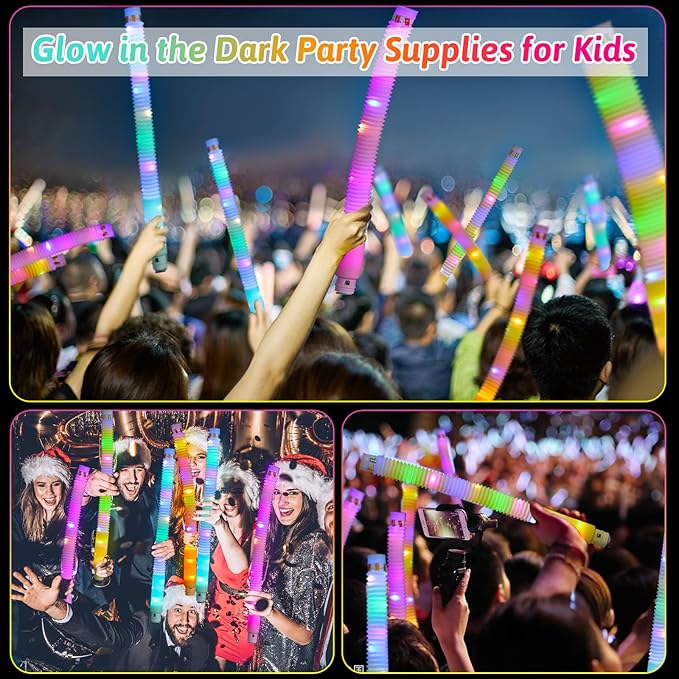 6 PCS Light Up Pop Tubes Toys Gifts for Kids, Halloween Glow Sticks Party Favors Stocking Stuffers, LED Bracelets Necklaces Accessories for Children, Travel Camp Camping Fun for Kids