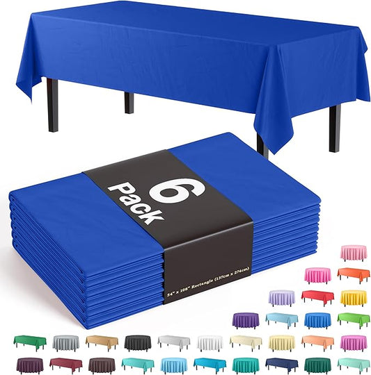 Party Solids 6-Pack Premium Plastic Tablecloth 54in. x 108in. Rectangle Plastic Table Cover - Blue