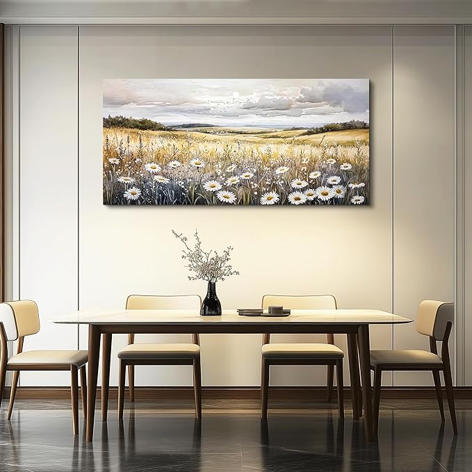 ZUITINGHUA Large Wall Decor For Living Room Canvas Wall Art For Office Modern Wall Decorations For Bedroom White Flower Landscape Painting Grassland Pictures Artwork Room Home Decor 24x48 In