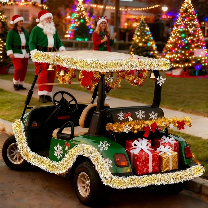 50Ft Christmas Gold and Silver Tinsel Garland Metallic Twist Shiny Garland for Xmas Christmas Tree Ceiling Hanging Decorations Holiday Wedding Home Party Supplies Indoor Outdoor Decor