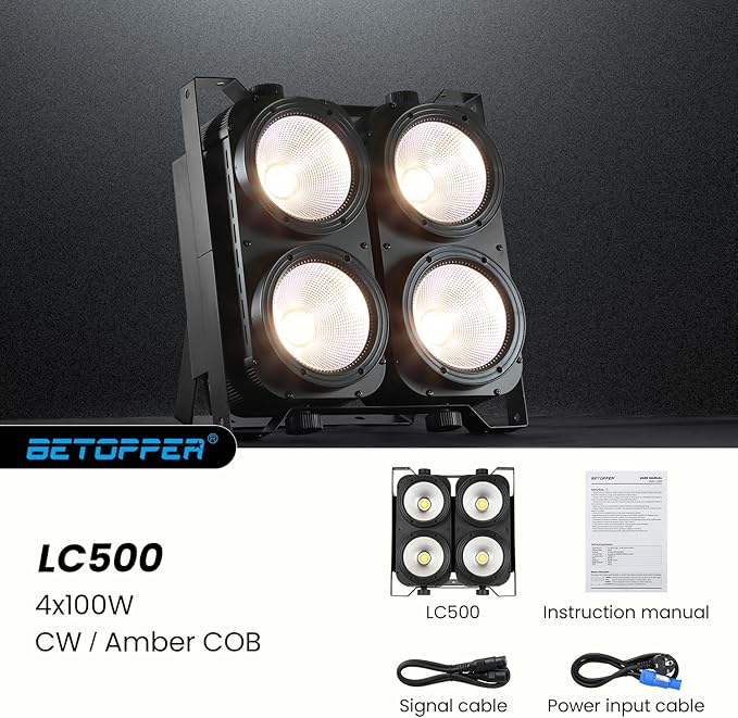 Betopper 4x100w Blinder Stage Spotlight,Cob Led DMX Satge Lights,4 Eye Matrix Par Lights'for Stage Lighting,Cold White+Amber Color Party Lighting'Dj Disco Light for Wedding Photostudio Theater,2S (2)