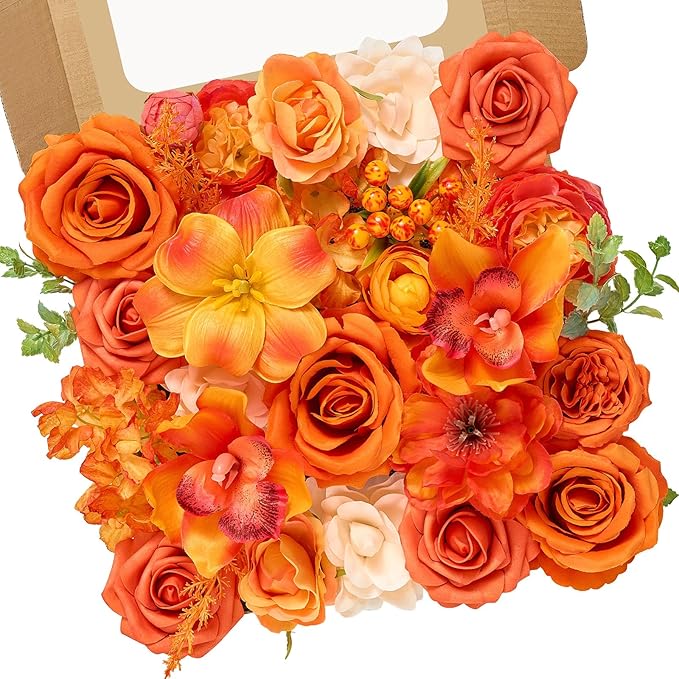 Serwalin Artificial Fall Flowers, Silk Fake Flowers Orange Cake Flowers for DIY Wedding Bridal Bouquet Table Centerpieces Floral Arrangement Fall Home Decor