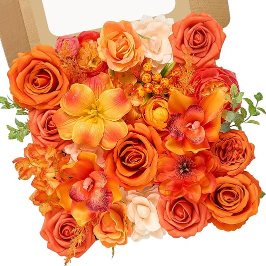 Serwalin Artificial Fall Flowers, Silk Fake Flowers Orange Cake Flowers for DIY Wedding Bridal Bouquet Table Centerpieces Floral Arrangement Fall Home Decor