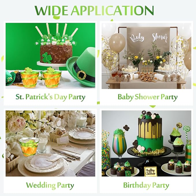 Gejoy 9 oz Rimmed Swirl Plastic Cups Disposable Wine Drinking Cups Clear Elegant Halloween Tumblers for Christmas Party Supplies(Sage Green,100 Pcs)