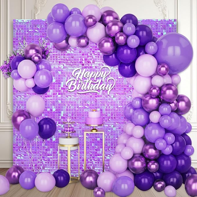 36 PCS Colorful Purpe Shimmer Wall Backdrop, Square Sequin Photo Backdrops Panel, Glitter Wall Background for Birthdays, Weddings, Halloween, Engagements, Disco Bachelorette Party Decoration (6FTx6FT)