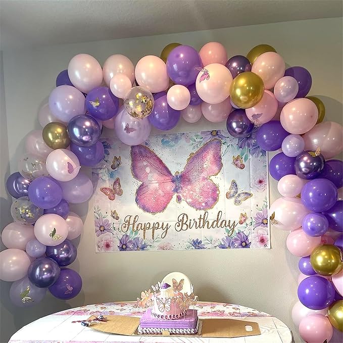 Pastel Pink and Purple Balloons, 12 Inch Light Purple Baby Pink Confetti Balloons with Metallic Lilac Latex Balloon Set for Girls Women Butterfly Birthday Baby Bridal Shower Wedding Party Decorations
