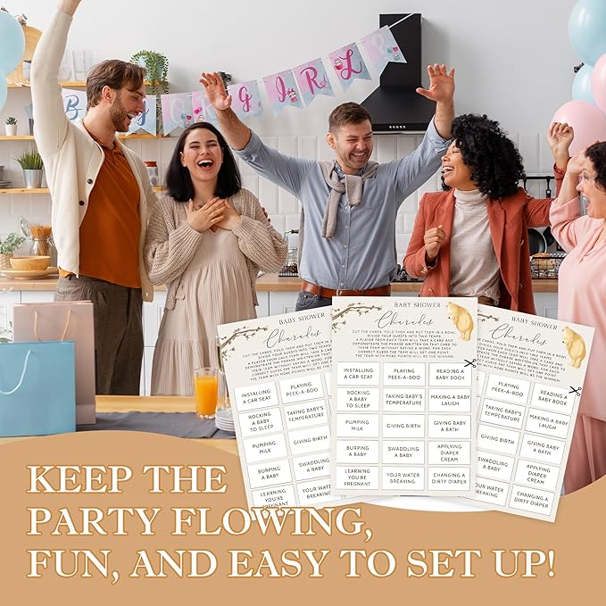 Winnie Baby Shower Games, Baby Shower Charades, Baby Shower Game Cards, Set of 30, Winnie The Pooh Party Favors, Baby Shower Party Games Supplies & Activities, Baby Shower Decorations