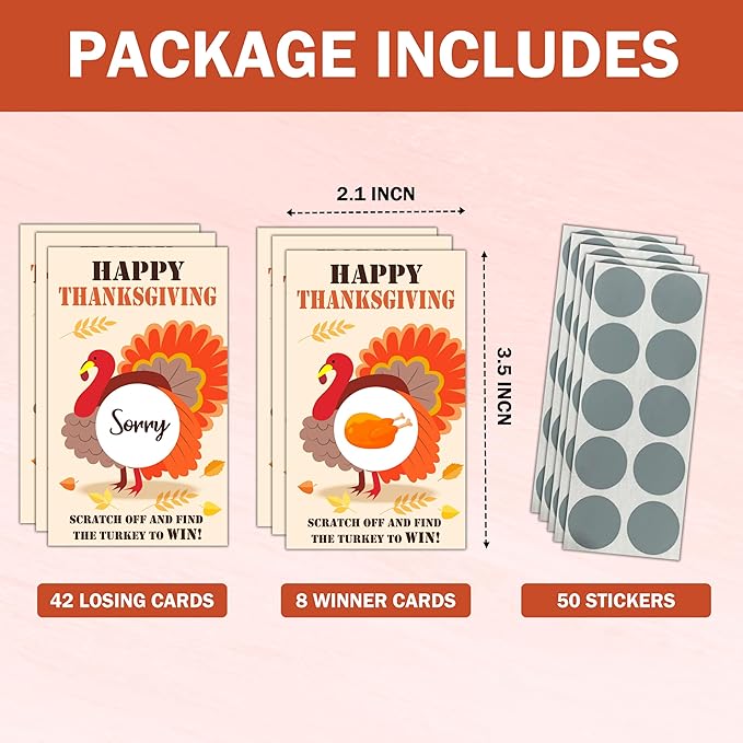 Thanksgiving Scratch Off Cards, Turkey Games For Family Party, Friendsgiving Party Favors For Adults, Thanksgiving Supplies Decorations, Pack Of 50, 03