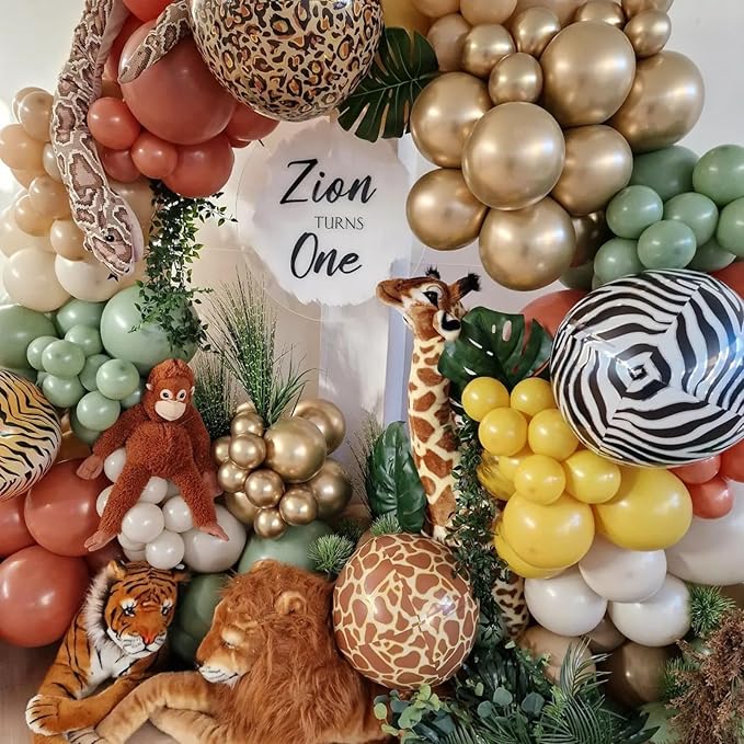 Safari Balloons, 12 Inch Jungle Party Decorations Animal Print Balloons Green Latex Balloon Leopard Zebra Tiger Printed Balloon for Jungle Safari Themed Party Dinosaur Forest Tropical Birthday Decor