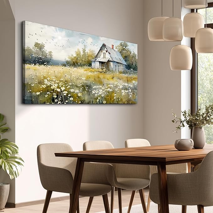 FUHAIHUA Canvas Wall Art For Living Room Large Wall Decor For Office Bedroom Wall Decorations Rural Landscape Paintings Farmhouse Watercolor Pictures Artwork Hotel Aesthetic Home Decor 20x40 In