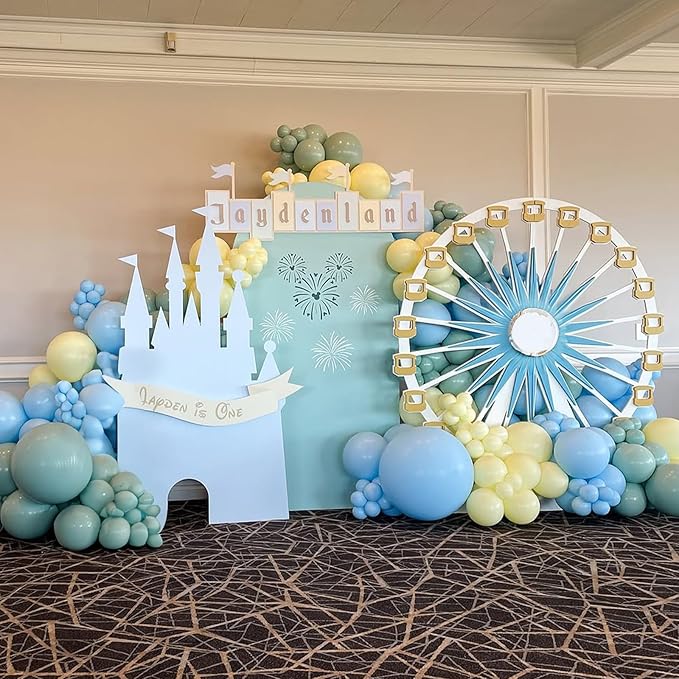 Sage Green Dusty Blue Yellow Balloon, 12 Inch Fog Slate Blue Balloons with Olive Green Yellow Balloon for Oh Baby Shower Bridal Shower Birthday Wild One Party Bee Theme Party Deocration Supplies