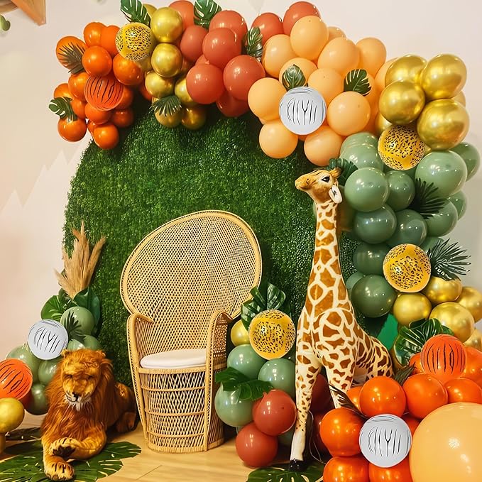 Safari Balloons, Jungle Animal Print Balloons 12 Inch, Tiger Leopard Zebra Print Jungle Safari Theme Olive Green Orange Balloon for Birthday Zoo Forest Animal Wild One Party Decorations Supplies