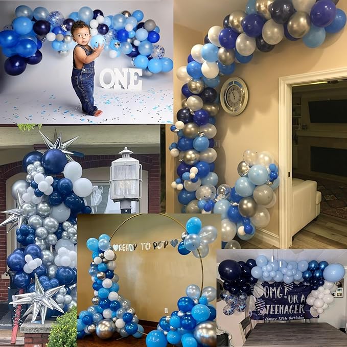 Blue Silver Balloons 12 Inch Navy Blue Silver White Balloons 35 Pcs Night Blue Metallic Silver Helium Latex Balloon Set for Graduation Retirement Wedding Bridal Baby Shower Birthday Party Decorations