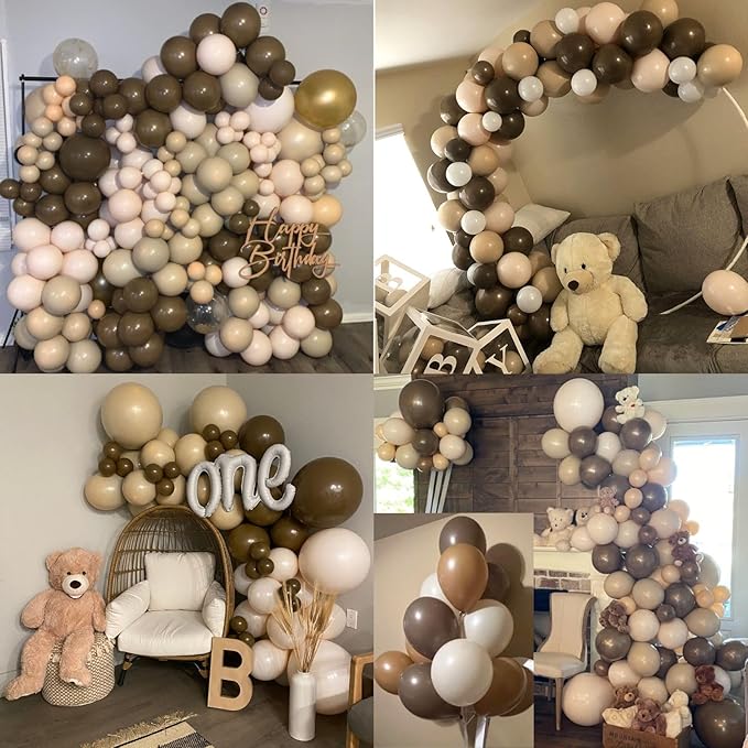 Brown Balloons Set 12 Inch Retro Brown Khaki Cream Balloons Mocha Cocoa Coffee Tan Sand White Apricot Beige Nude Balloon for Neutral Bear Bridal Baby Shower Birthday Fall Autumn Party Decorations