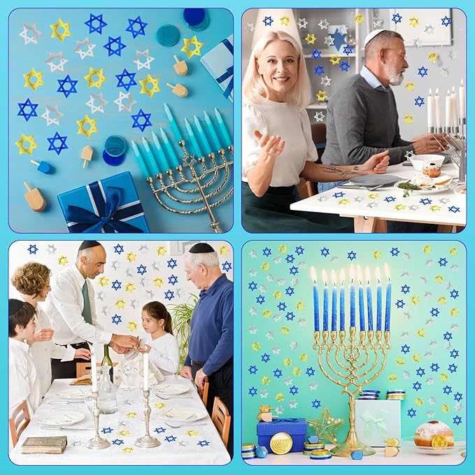 MARFOREVER Star of David Glitter Confetti, Hanukkah Confetti Table Decorations Gold Blue Silver Chanukah Metallic Foil Sprinkles Sequin for Jewish Festival Hanukkah Party Supplies Decor