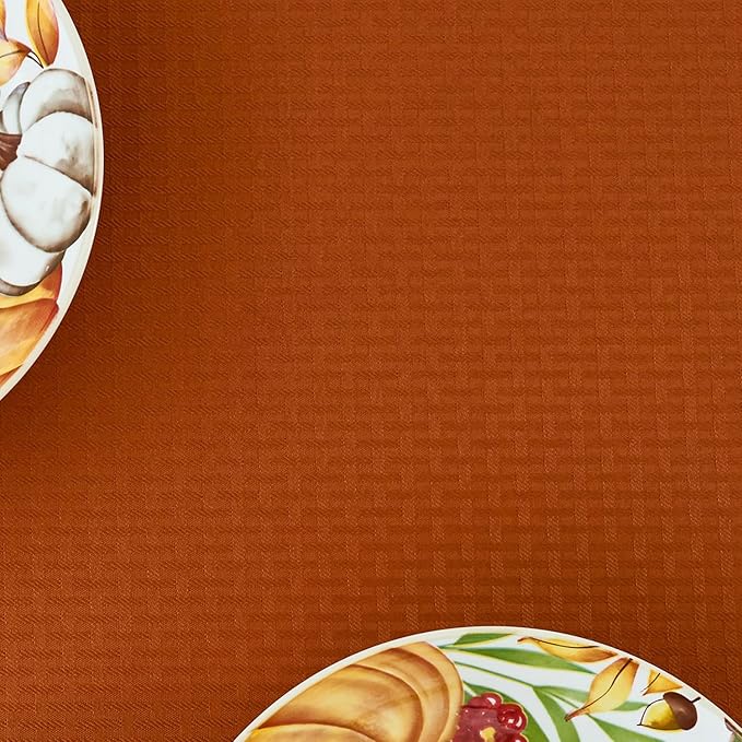 maxmill Rectangle Weaved Design Tablecloth Waterproof Spillproof Wrinkle Free Fall Table Cloth, Kitchen Dining Room Thanksgiving Decoration, Fabric Table Cover Halloween Party, 52 x 108 Inch, Rust