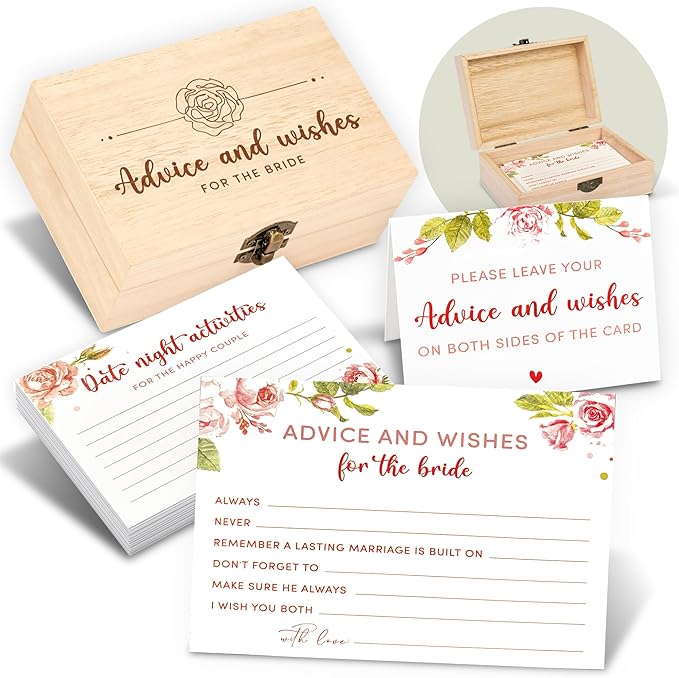 Advice For The Bride Cards - 50 Pcs Wedding Advice Cards For Bridal Shower Decorations, Marriage Advice And Wishes Cards For Engagement Party Games, Advice Box For Wedding Shower Decor