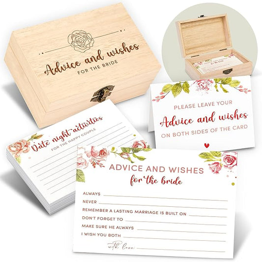 Advice For The Bride Cards - 50 Pcs Wedding Advice Cards For Bridal Shower Decorations, Marriage Advice And Wishes Cards For Engagement Party Games, Advice Box For Wedding Shower Decor
