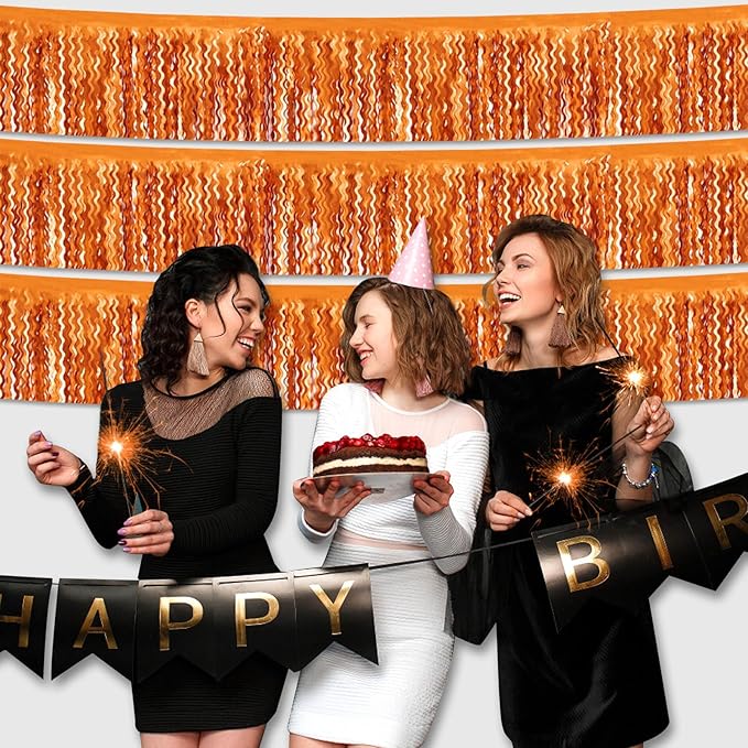 6 Pack 10 Feet Orange Wave Foil Fringe Garland Metallic Tinsel Streamers Banner Wall Hanging Curtain Backdrop for Parade Floats, Mother's Day, Easter, Wedding, Birthday Party Decoration