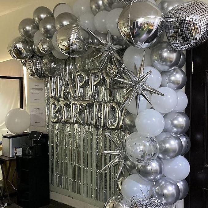 Silver Foil Balloons, 22in Large Foil Silver Balloons Metallic 4D Round Mirror Balloon for Wedding Baby Shower Birthday Graduation New Year Party Decorations