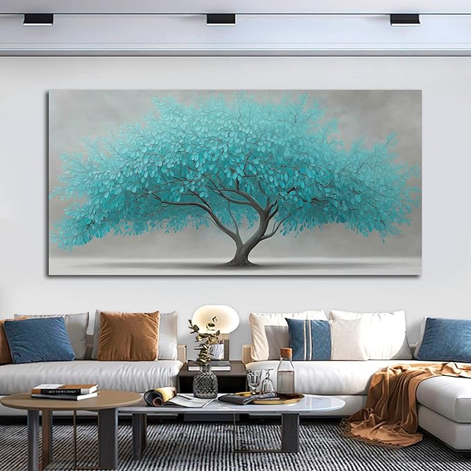 Tree of Life Wall Art for Living Room Bedroom Teal Blue Nature Print Picture Painting Large Framed Wall Decor for Bathroom Office Modern Home Botanical Landscape Wall Decorations Artwork Size 30x60 Ready to Hang