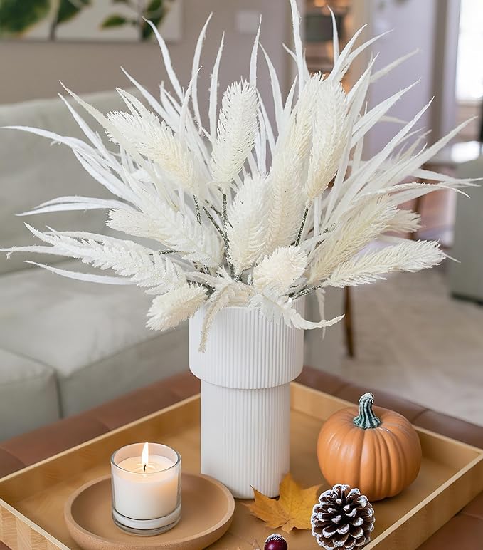 7 PCS Christmas Stems for Vases, 26 in Faux Stems Fake Plants Winter Stem Greenery Branches Fake Leaves Faux Foliage for DIY Craft Garland Home Kitchen Office Indoor Centerpiece Table Decor, White