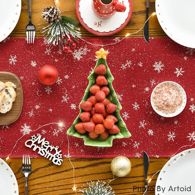 Artoid Mode Snowman Christmas Birds Trees Table Runner, Seasonal Winter Xmas Holiday Kitchen Dining Table Decoration for Indoor Outdoor Home Party Decor 13 x 72 Inch