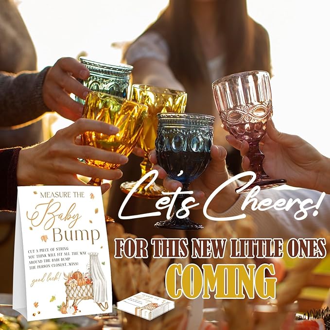 Baby Crib Measure The Baby Bump - Thanksgiving Baby Shower Card Set (1 Sign With 50 Guess Cards), Fall Pumpkin Gender Reveal Party Favor Supplies -A27