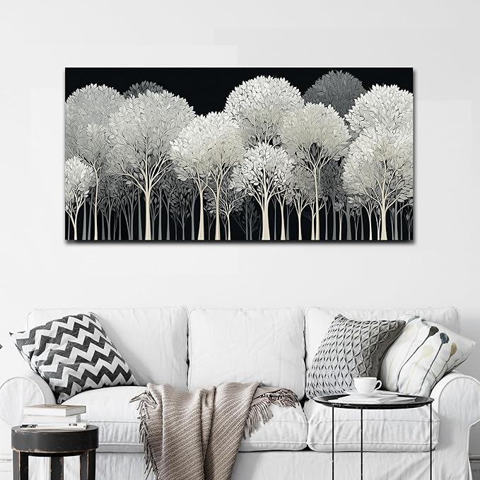 Black and White Tree of Life Wall Art for Living Room Abstract Forest Print Picture Framed Large Canvas Wall Decor for Bedroom Office Bathroom Modern Home Botanical Landscape Wall Decorations Artwork Size 24x48 Ready to Hang