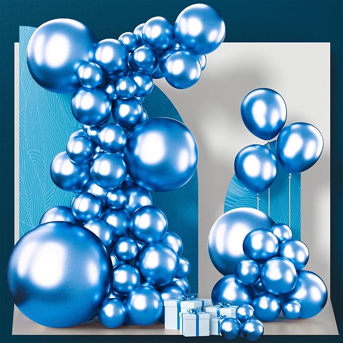 PartyWoo Metallic Blue Balloons 100pcs Different Sizes of 36 18 12 10 5 Inch Chrome Blue Latex Balloons for Graduation Wedding Baby Shower Wedding Bachelorette Birthday Party Decorations Blue-G106