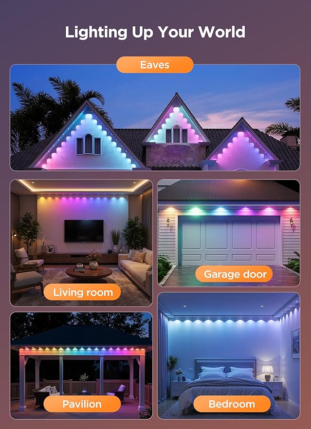 Permanent Outdoor Lights, 200FT with 128 Smart LED Lights, DIY Scene Mode, IP68 Waterproof Christmas Light for Daily and Accent Lighting, Outdoor Decor, House Roof, Holiday Decorations