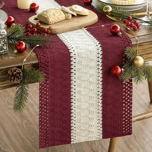 Artoid Mode Red Farmhouse Rustic Table Runner, Seasonal Hollow Kitchen Dining Table Decoration for Home Party Decor 12x90 Inch