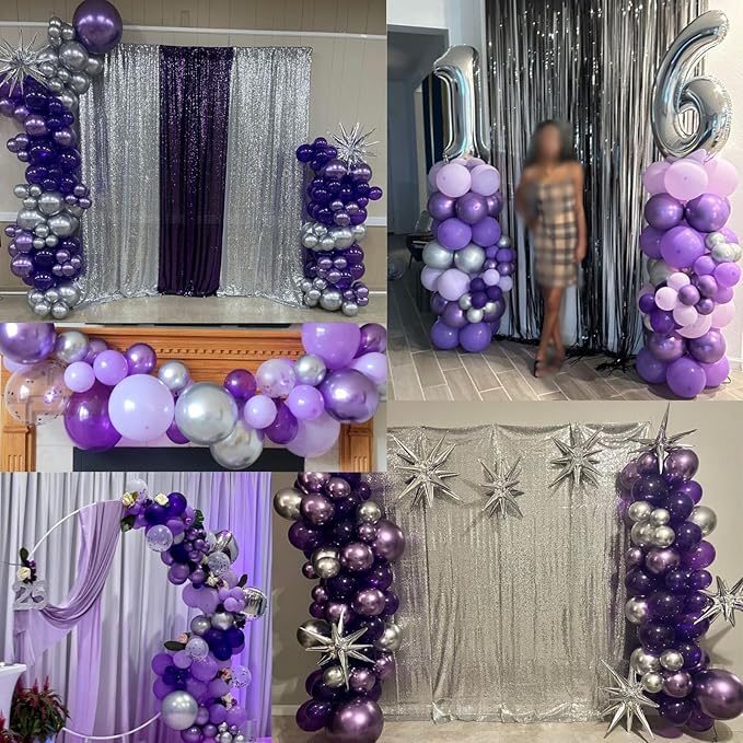 Purple Balloons Set 60 Pcs Dark Purple and Silver Balloons 12 Inch Royal Purple Metallic Silver Confetti Balloon for Girls Women Butterfly Retirement Wedding Bridal Shower Birthday Party Decorations