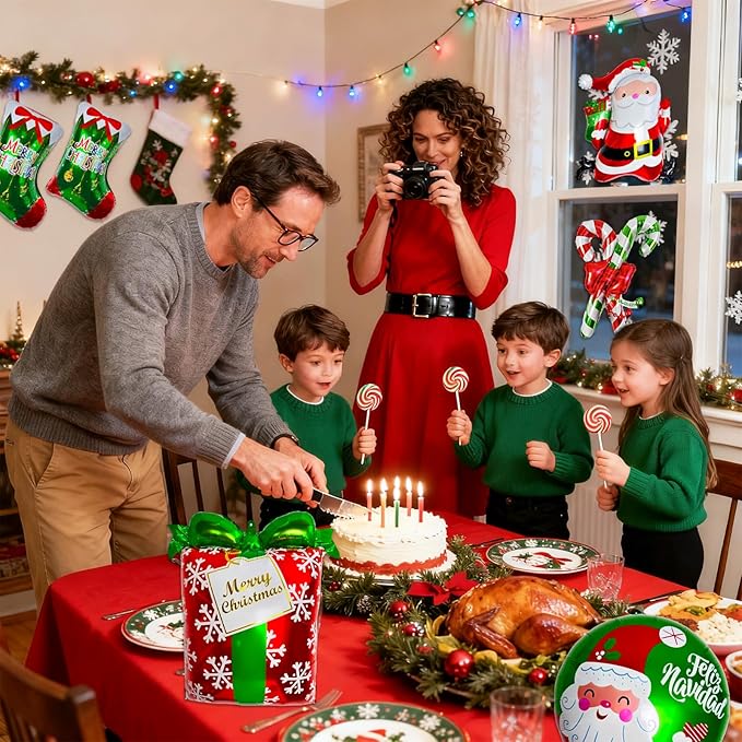 Christmas Decorations Balloons, Merry Christmas Banner Santa Red & Green Candy Cane Foil Balloons for Party Decorations